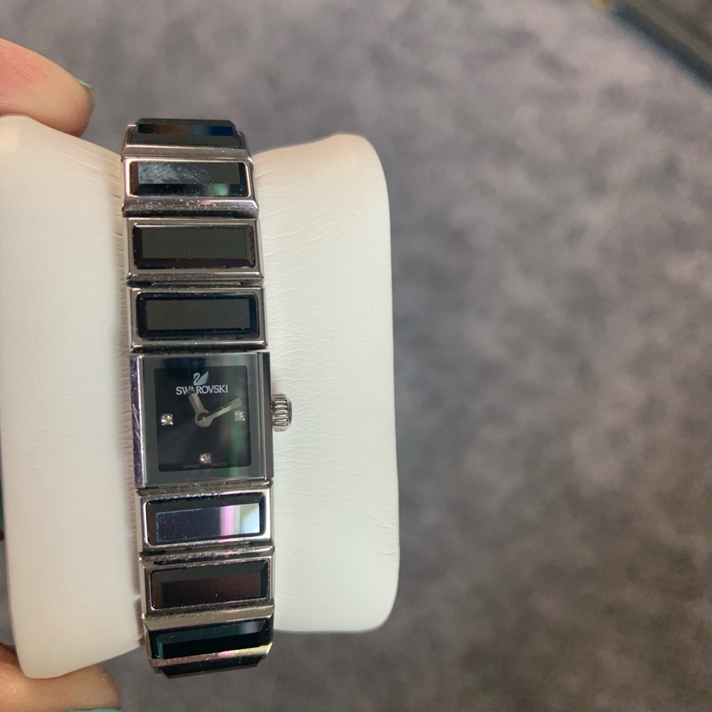 Swarovski baguette hematite jet watch women